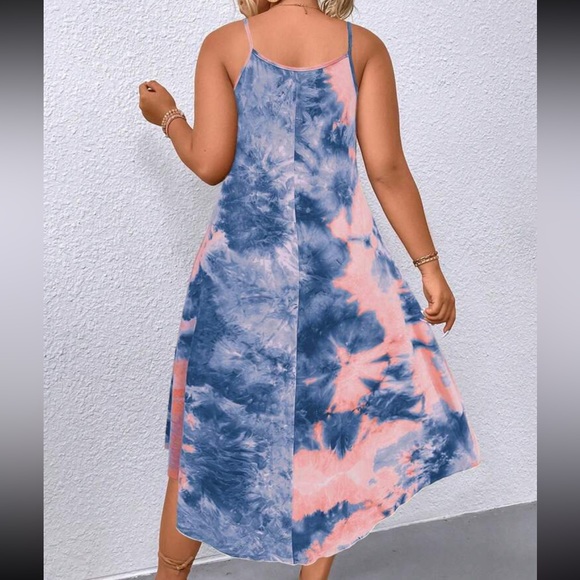 Boho Plus Size Tie Dye Ombre Print Asymmetrical Hem Cami Tank Top Maxi Dress - Picture 2 of 7